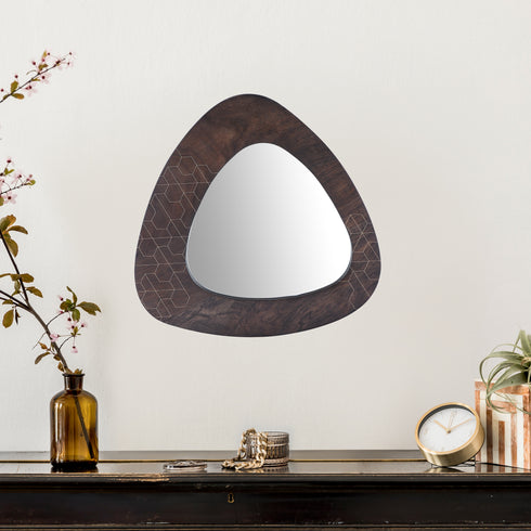 Triangle Wood Mirror with Brass Inlay